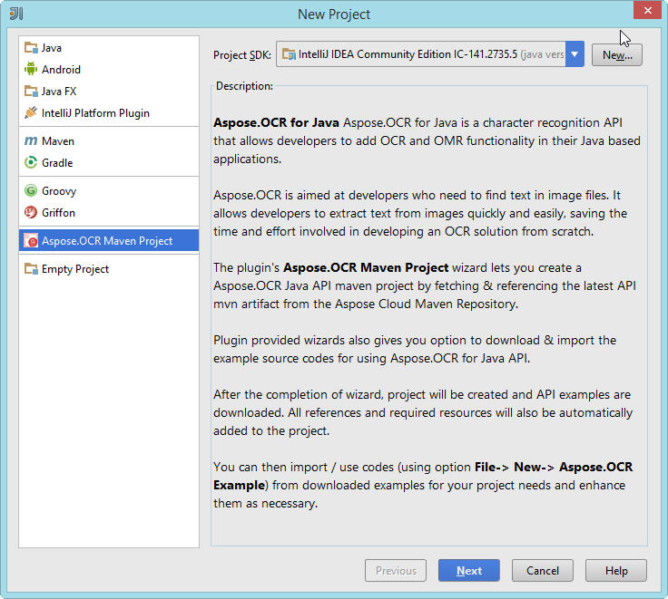 Java maven project. Aspose aspose.ocr. jetbrains java.
